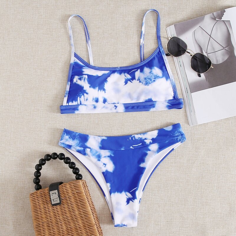 

Tie Dye Cami Bikini Swimsuit, Blue and white