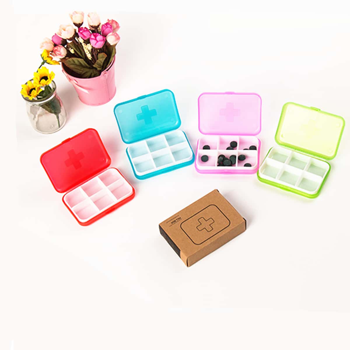 

1pc 6 Grid Random Color Pill Box, Multicolor