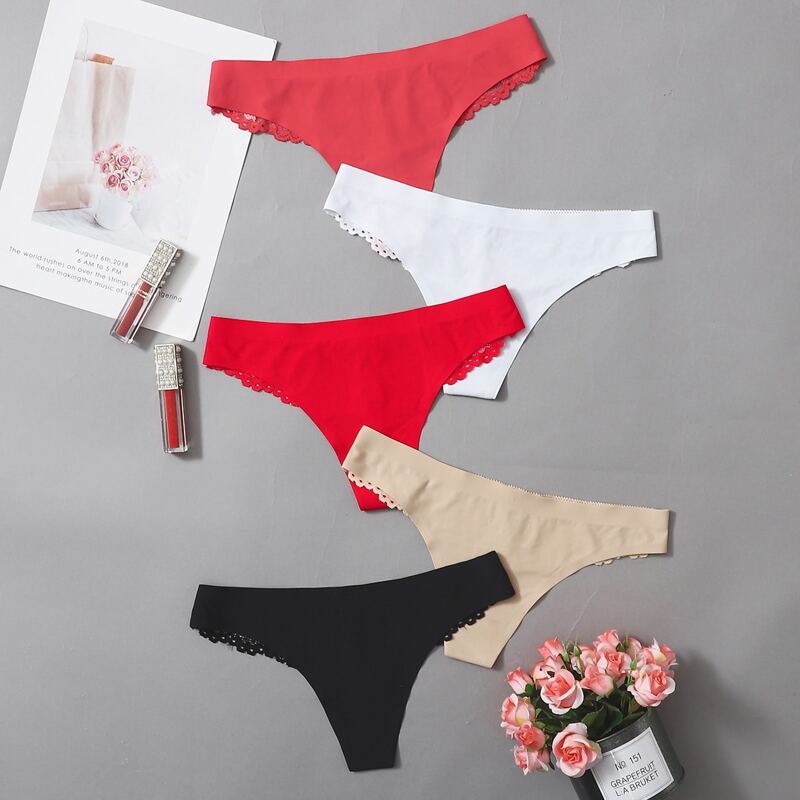 

5pack Contrast Lace Seamless Thong, Multicolor