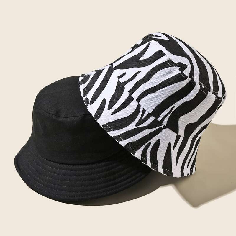 

2pcs Zebra Striped Pattern Bucket Hat, Multicolor