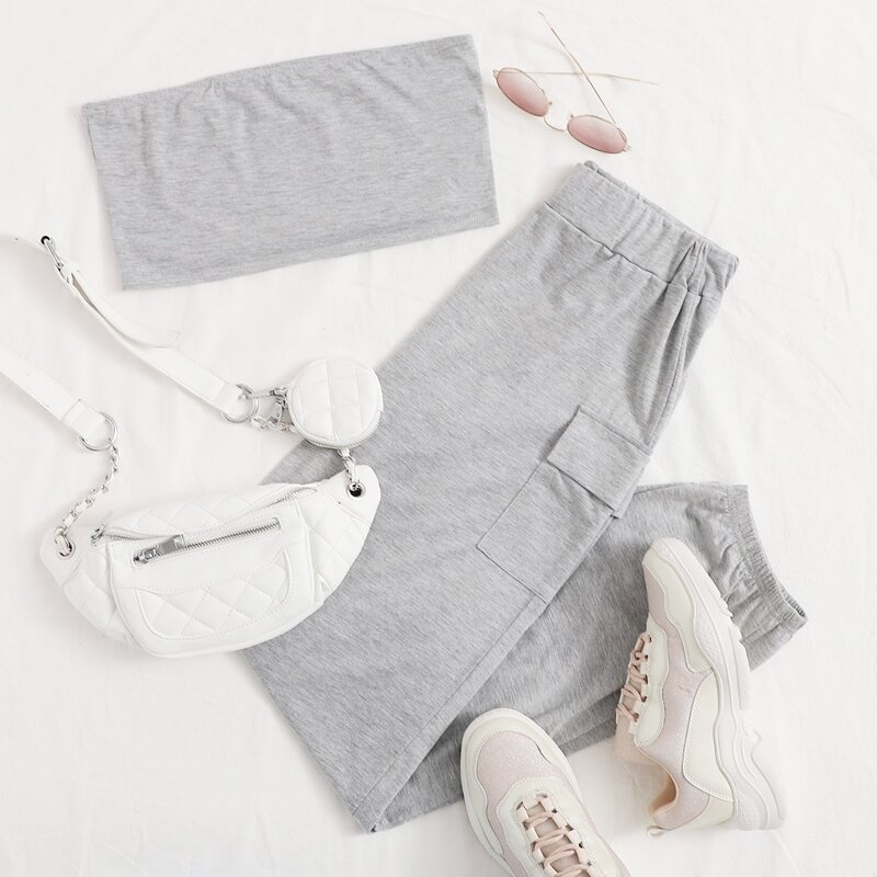 

Tube Top & Cargo Joggers, Light grey