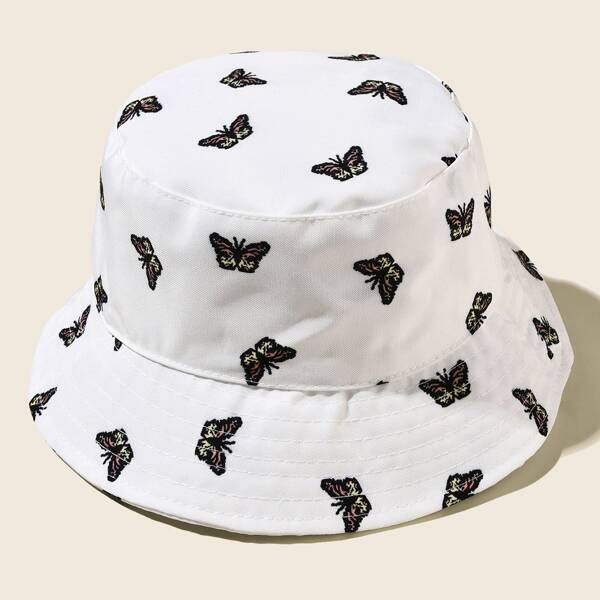 

Butterfly Pattern Bucket Hat, White