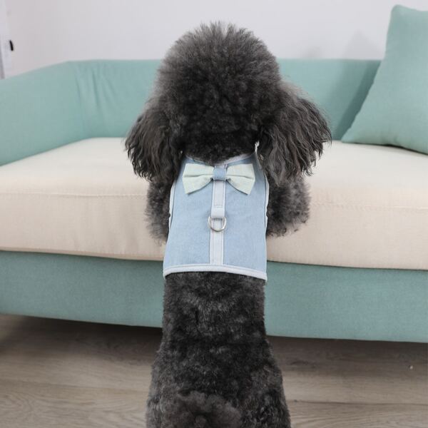 

1pc Bow Decor Dog Vest With 1pc Leash, Blue