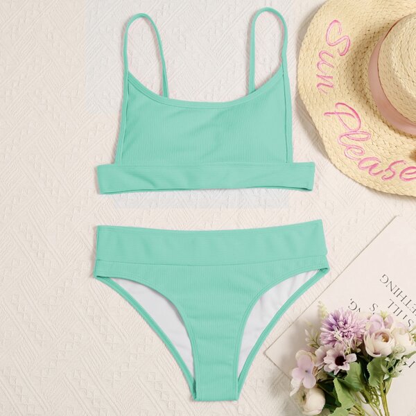 

Solid Rib Bikini Swimsuit, Mint green