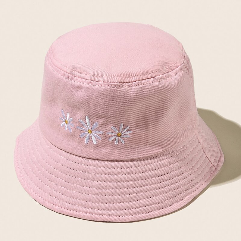 

Flower Embroidery Bucket Hat, Pink