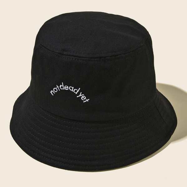 

Letter Embroidery Bucket Hat, Black