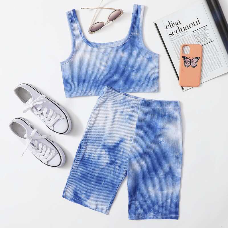 

Tie Dye Tank & Biker Shorts, Blue