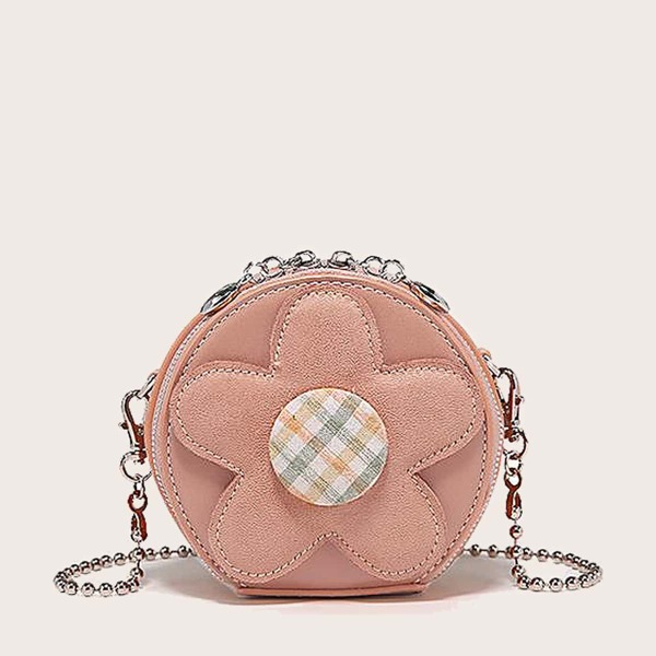 

Girls Round Flower Detail Crossbody Bag, Pink