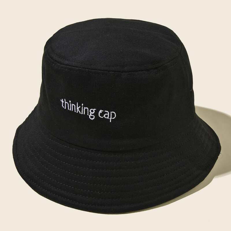 

Letter Embroidery Bucket Hat, Black