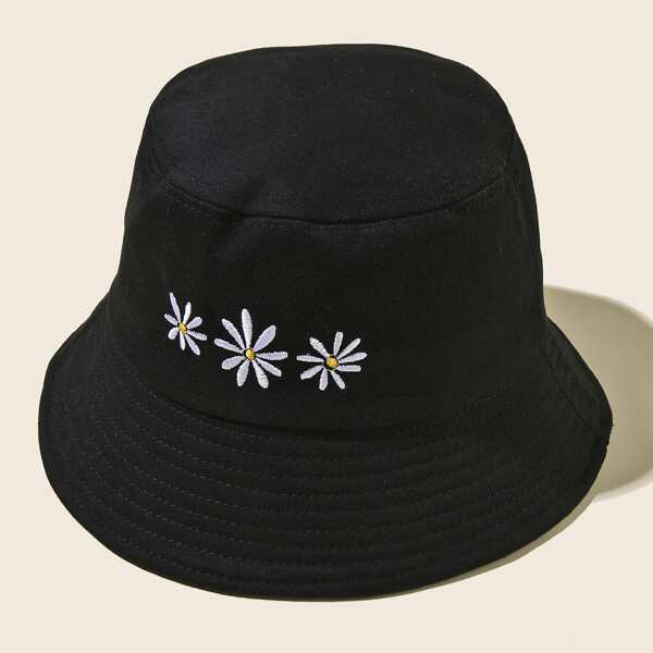 

Flower Embroidery Bucket Hat, Black