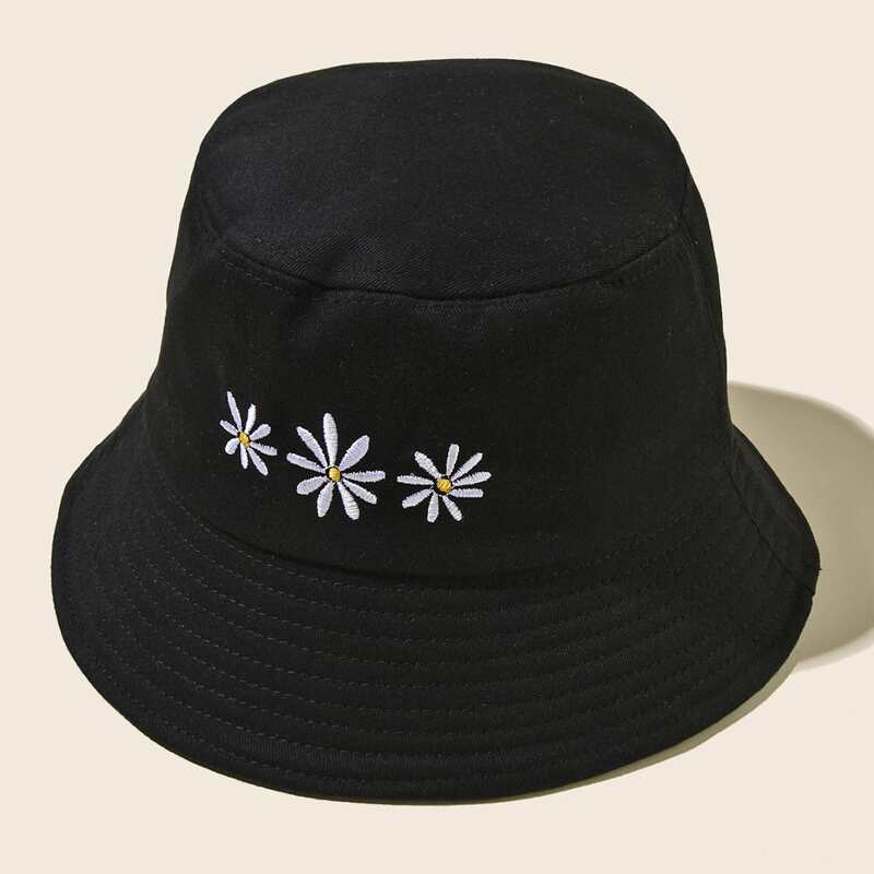 

Flower Embroidery Bucket Hat, Black