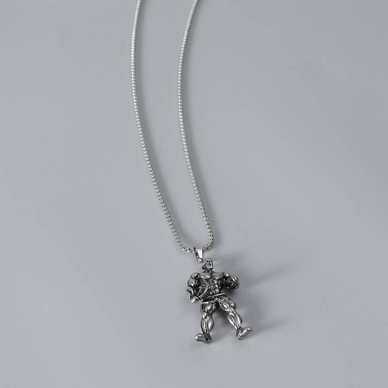 

Guys Bodybuilder Pendant Necklace, Silver