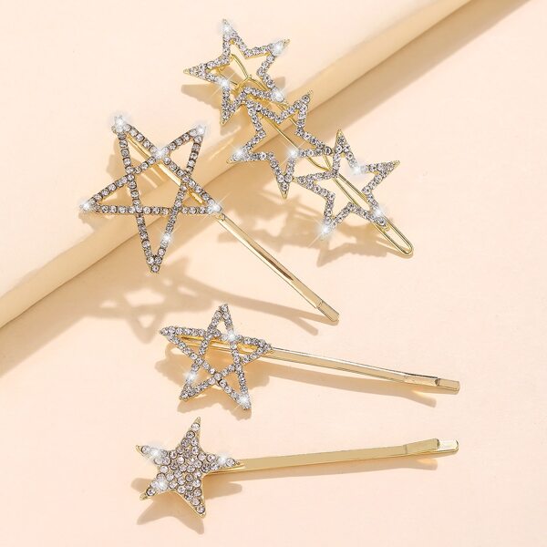 

4pcs Diamond Star Hairpin, Gold