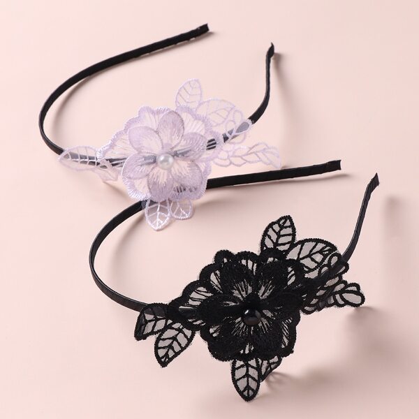 

2pcs Toddler Girls Faux Pearl Flower Decor Hair Hoop, Multicolor