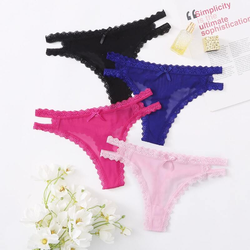 

4pack Lace Trim Cut-out Panty Set, Multicolor