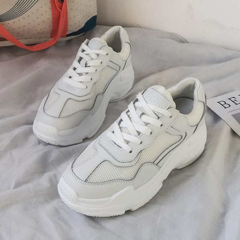 

Solid Lace-up Chunky Sneakers, Beige