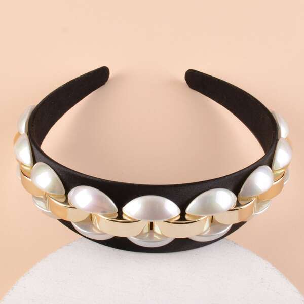 

Metal Pearl Headband, Black and white