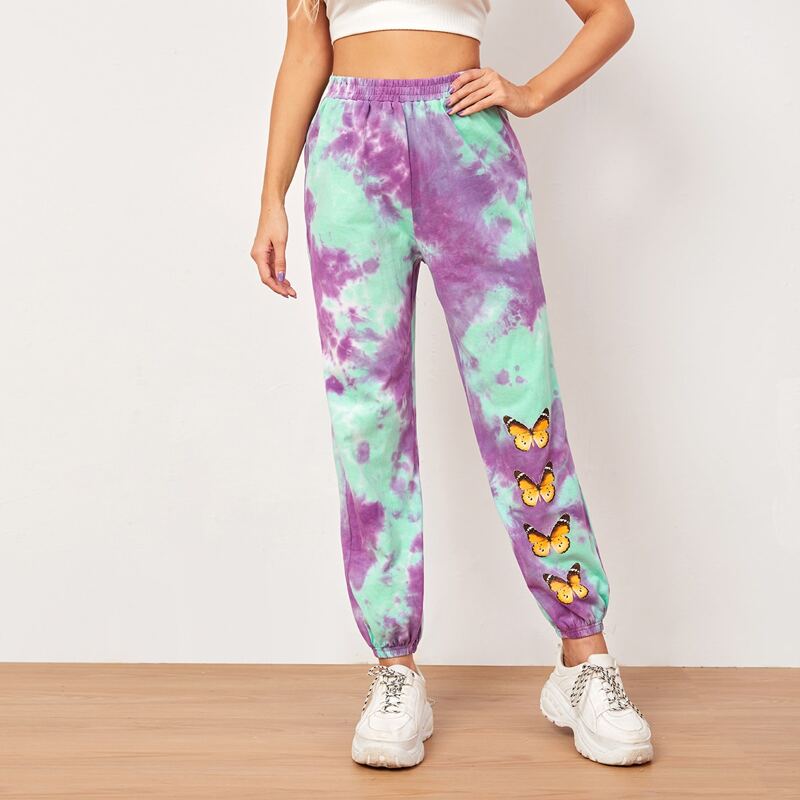 

Tie Dye Butterfly Print Sweatpants, Multicolor