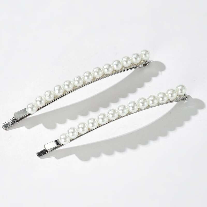 

2pcs Faux Pearl Hair Clip, Silver