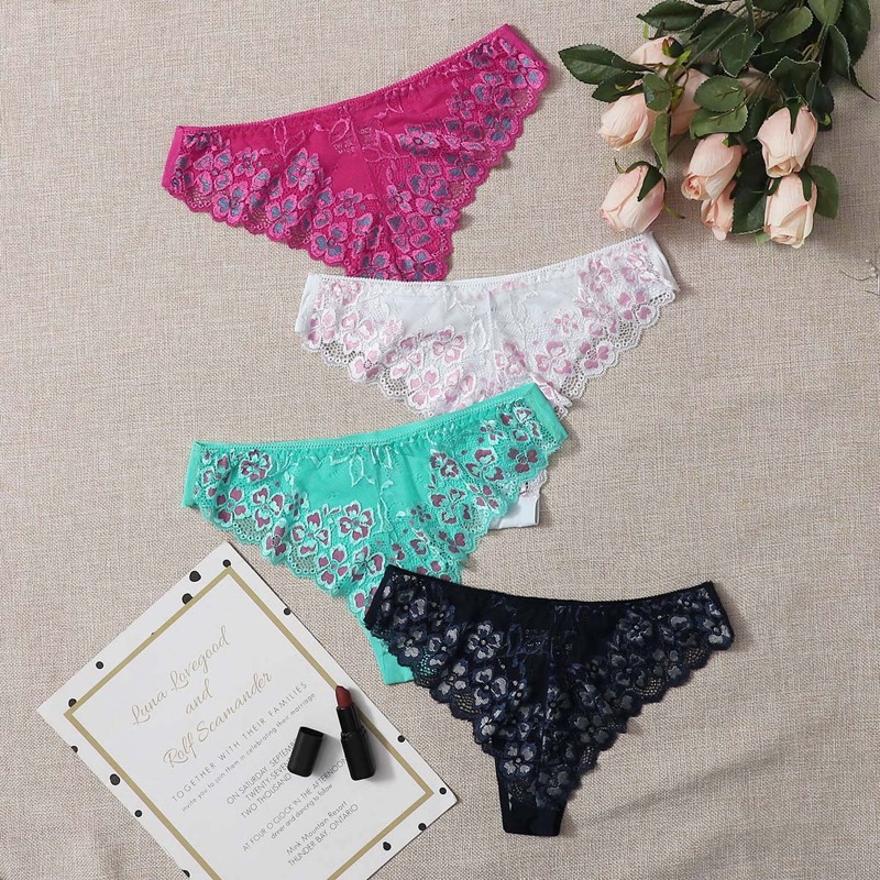 

4pack Scallop Floral Lace Panty Set, Multicolor