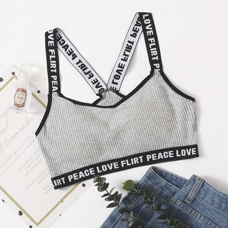 

Letter Tape Rib Bralette, Grey