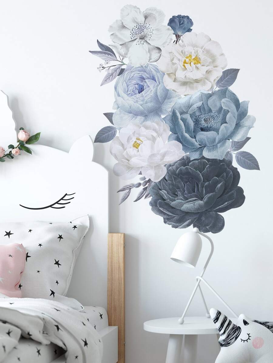 1pc Flower Print Wall Sticker, Modern Floral Print PVC Wall Decal For Home Decoration - Multicolor - View 1