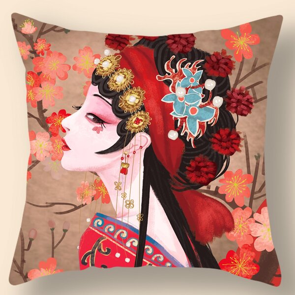 

1pc Figure Print Cushion Cover Without Filler, Multicolor
