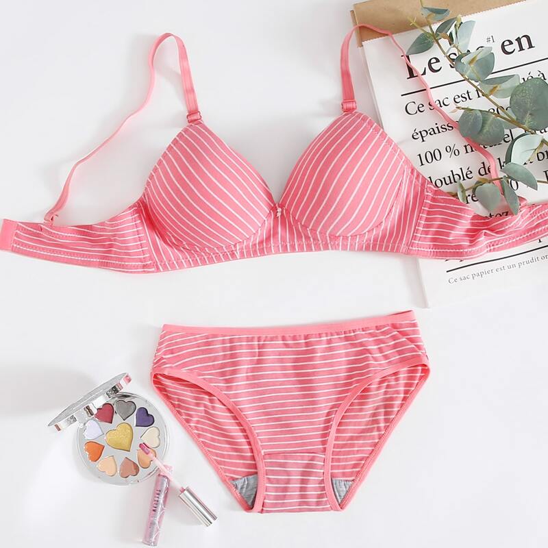 

Stripe Underwire Lingerie Set, Pink