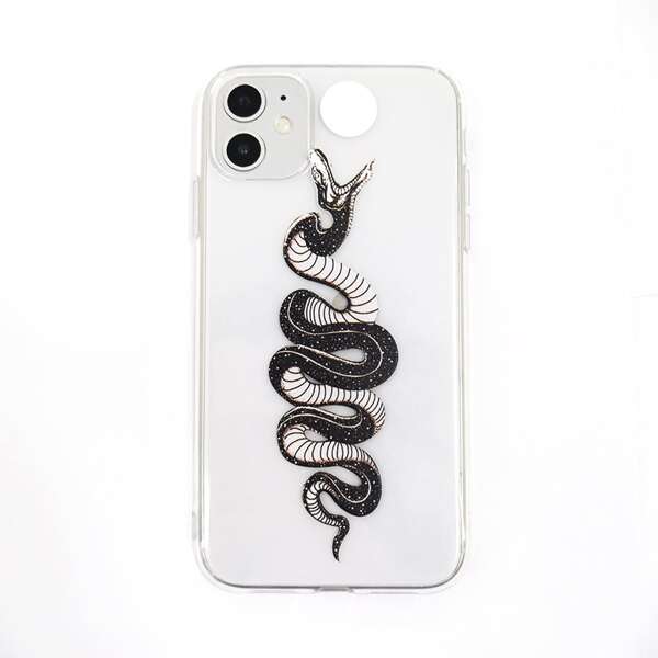 

1pc Snake Print iPhone Case, Clear