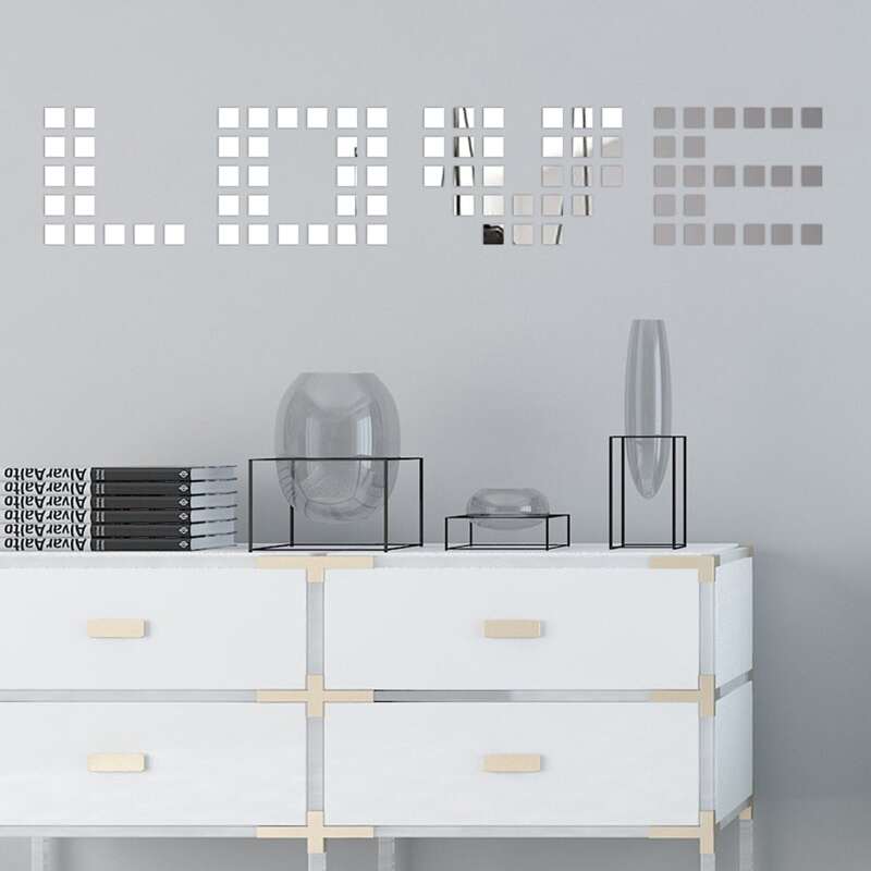 

100pcs Square Mirror Surface Wall Sticker, Silver
