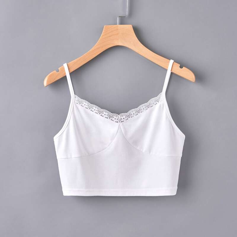 

Lace Trim Crop Cami Top, White