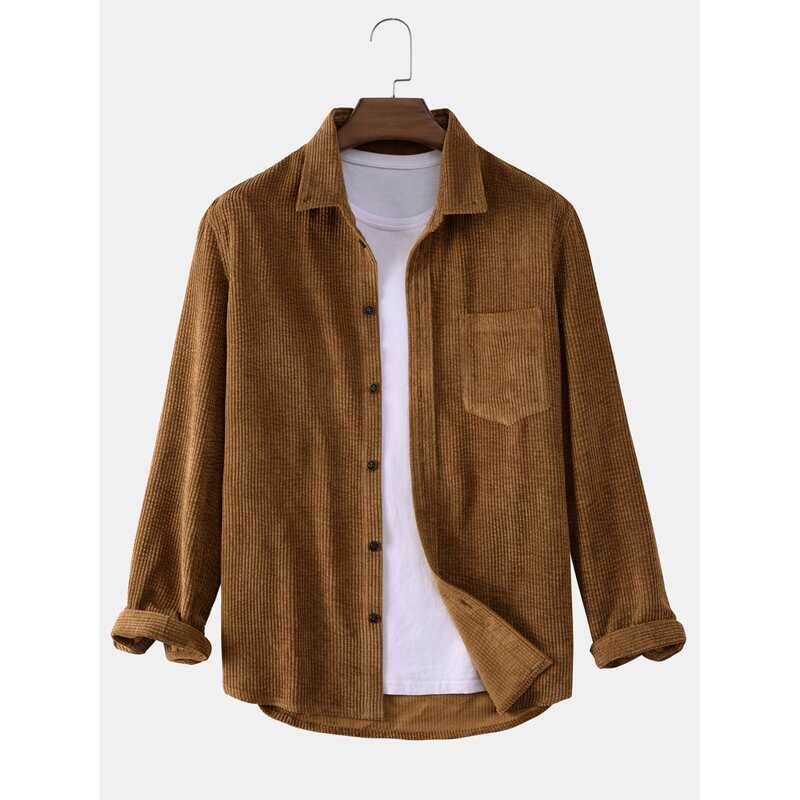 

Guys Button Front Corduroy Shacket, Brown