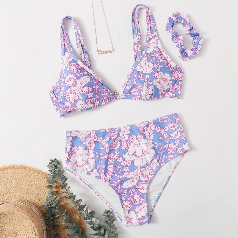 

Floral High Waist Bikini Swimsuit, Multicolor