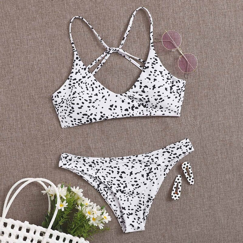 

Dalmatian Crisscross Back Bikini Swimsuit, White