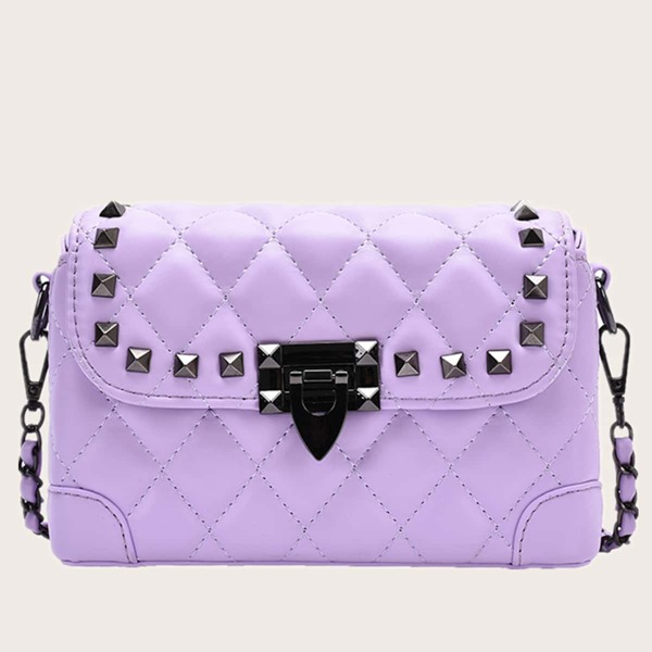 

Studded Detail Quilted Crossbody Bag, Purple