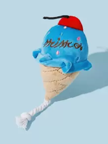 1個藍色的毛絨繩冰淇淋狗咬咬玩具,減緩無聊和清潔牙齒,適用於狗的日常使用 - 藍色 - 查看 1