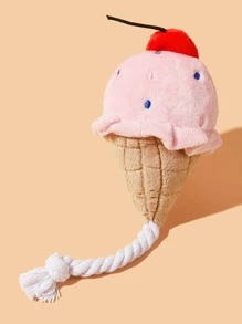 1pc Pink Plush Rope Ice Cream For Dog Lover And Dog Mom Loves To Relieve Stress, Teeth Cleaning, Cat/Dog Lover Gift And Dog/Cat Mom Love Pet Biting Toy Suitable For Daily Use By Dog Lover And Dog Mom Loves