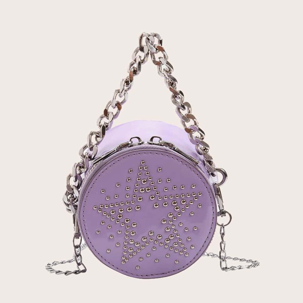 

Girls Studded Decor Chain Satchel Bag, Purple