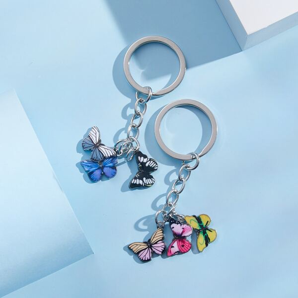 

2pcs Butterfly Charm Keychain, Multicolor