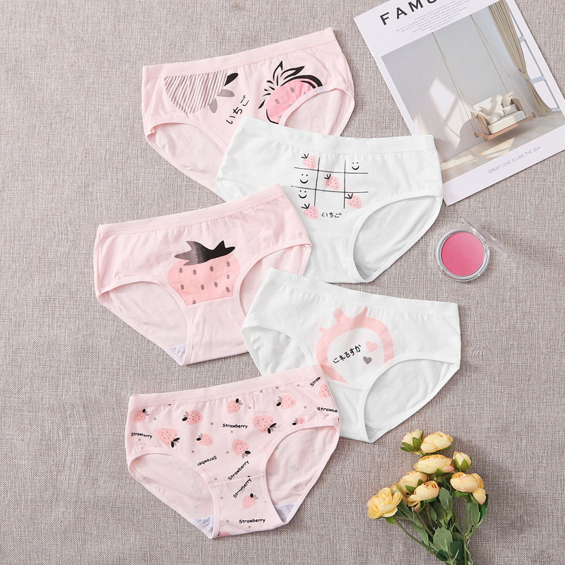 

5pack Strawberry Print Panty Set, Red and white