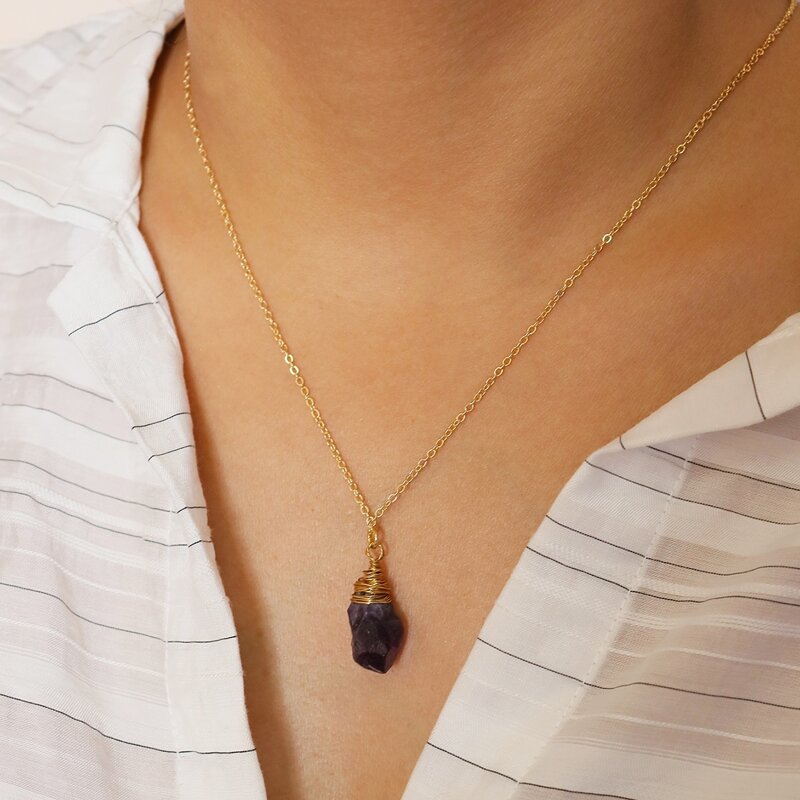 

Crystal Stone Pendant Necklace, Purple