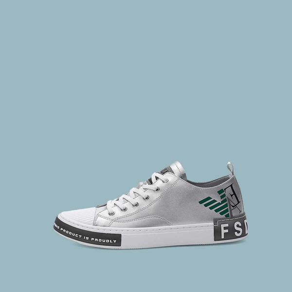 

Men Lace-up Front Letter Graphic Sneakers, Silver