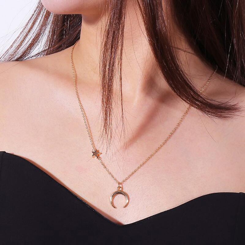

Star & Moon Pendant Necklace, Gold