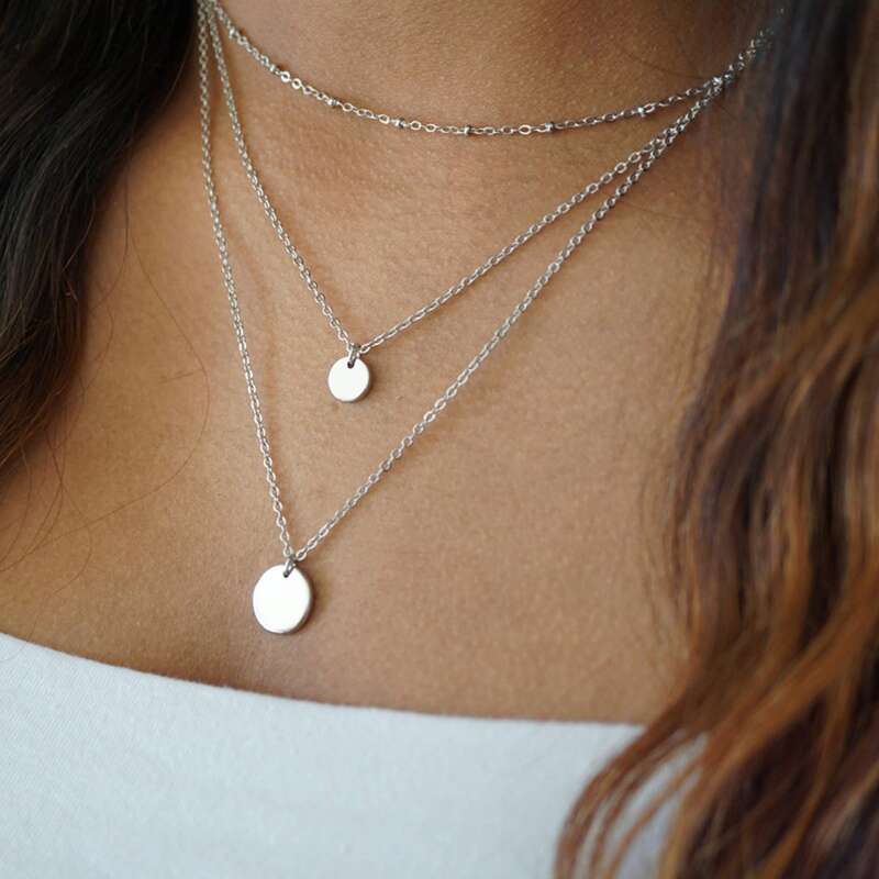 

Disc Charm Layered Necklace, Silver