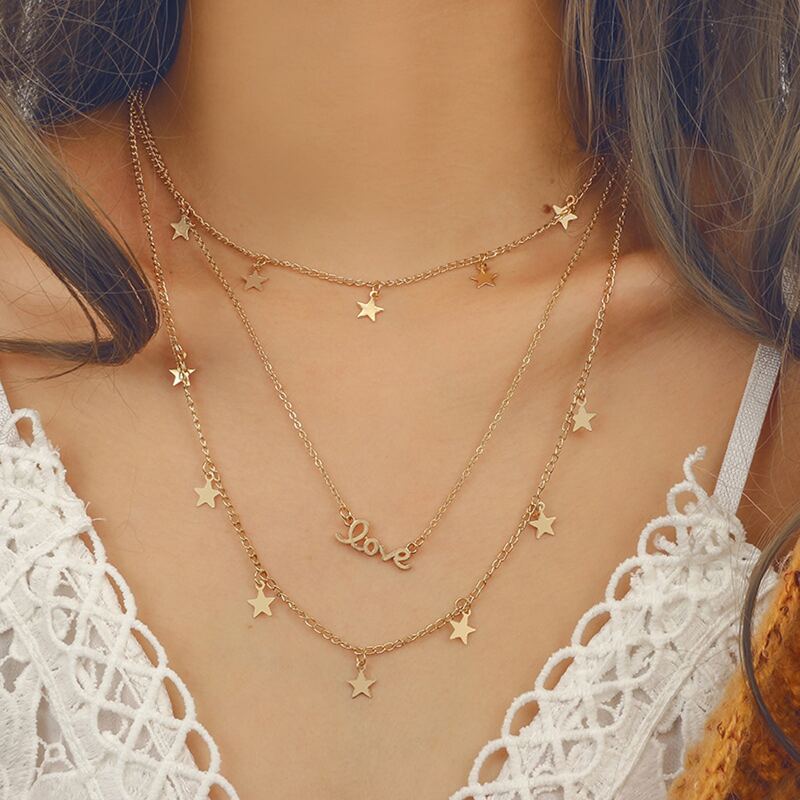 

Star & Love Layered Chain Necklace, Gold