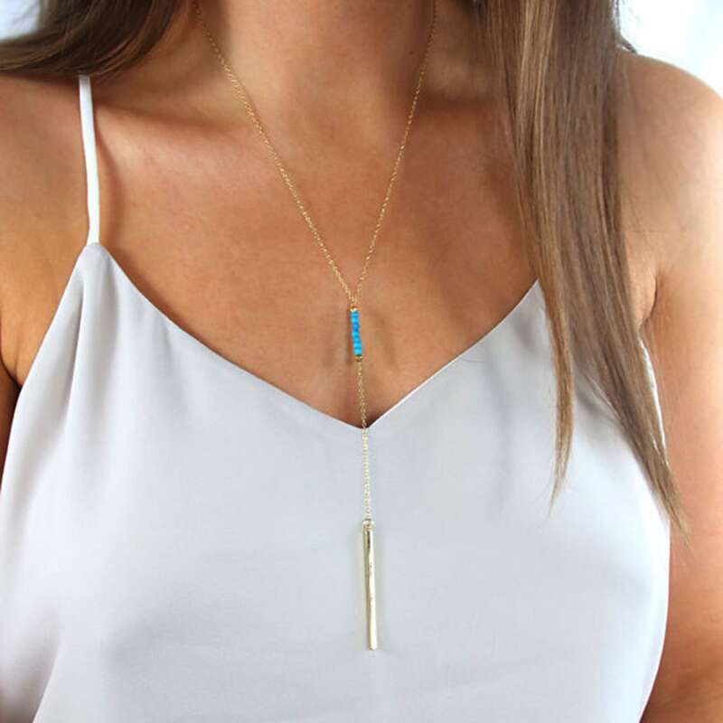 

Vertical Bar Y-lariat Necklace, Gold