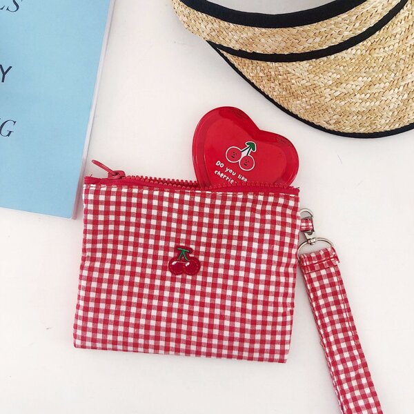 

Gingham Pattern Cherry Storage Bag, Red