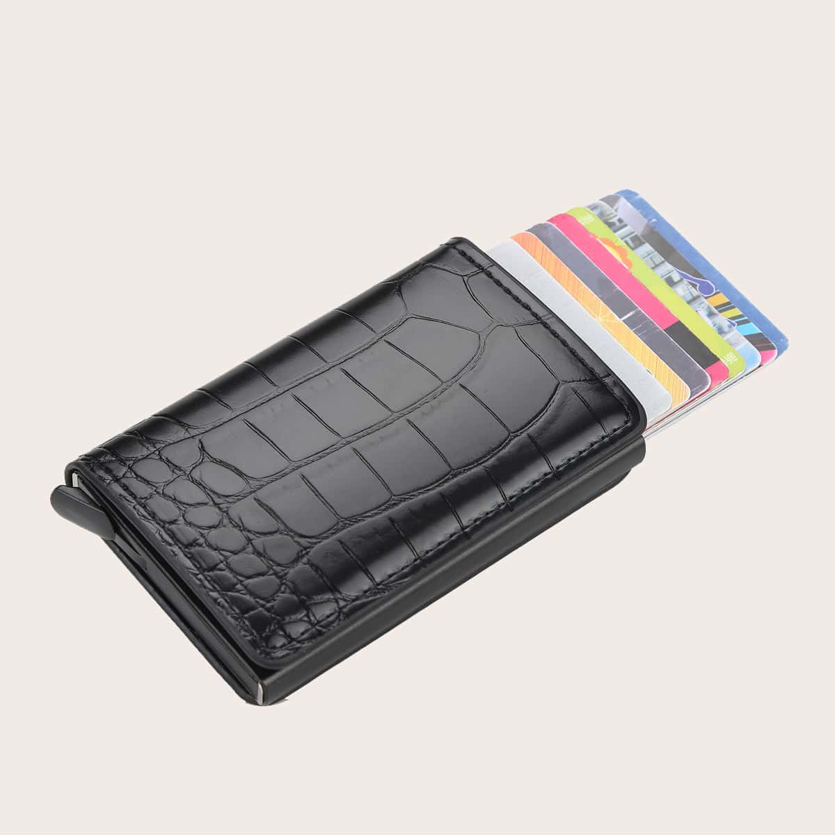 

Croc Embossed Card Case, Black