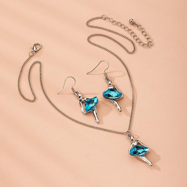 

3pcs Rhinestone Dancer Decor Jewelry Set, Blue