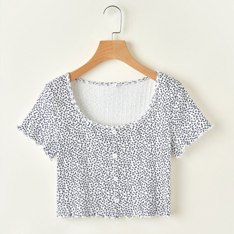 

Ditsy Floral Button Front Crop Top, Multicolor